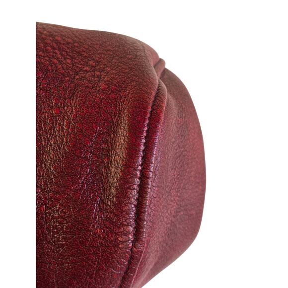 Red Pebble Leather Bucket Crossbody Bag Black Strap & Tassels Drawstring Boho - Picture 11 of 12